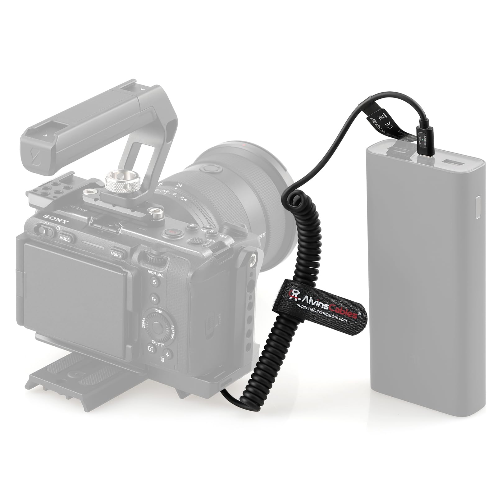 Alvin's Cables USB-C Type-C PD a NP-FZ100 Dummy Batteria Cavo di Alimentazione a Spirale per Sony Alpha A7 III, A7S III, A7R IV, A9, A9II, A9R, A9S, A6600, A7C, A1 Fotocamera