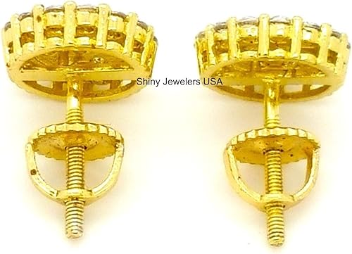 Miniatura 5 de Aretes de tuerca para hombre con acabado de oro amarillo de 18 quilates, circonita cúbica de 0.394 in, Plata Oro amarillo, Circonia cúbica