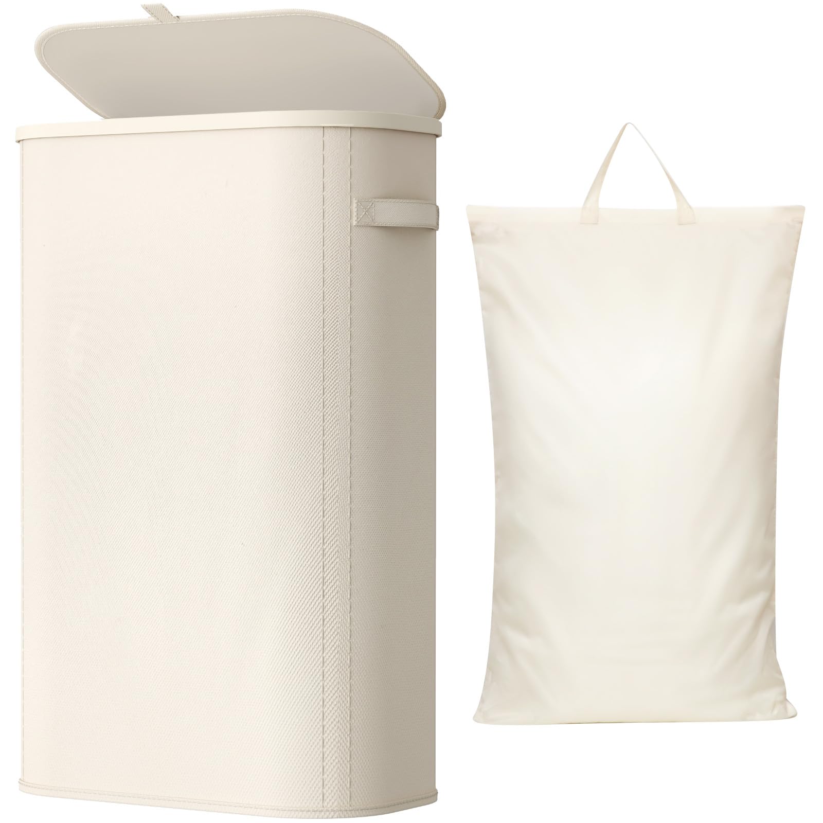 Lifewit 85L Laundry Basket with Lid, Large Laundry Hamper with Plastic Handles and Removable Bag, Foldable Tall Dirty Clothes Hampers for Laundry for Laundry Room, Bedroom, Bathroom, Dorm, Beige — view 25