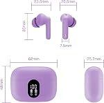 Wireless Earbuds, Bluetooth Headphones 5.4 HiFi Stereo, Wireless Earphones with ENC Noise Cancelling Mic, IP7 Waterproof in Ear Headphones, LED Digital Display Ear Buds, Touch Control, Purple