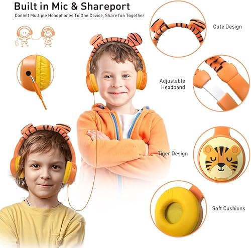 Miniatura 3 de Auriculares Bluetooth para niños, auriculares inalámbricos para niños, volumen limitado de 85 dB, micrófono incorporado, cable auxiliar de 3.5 mm,