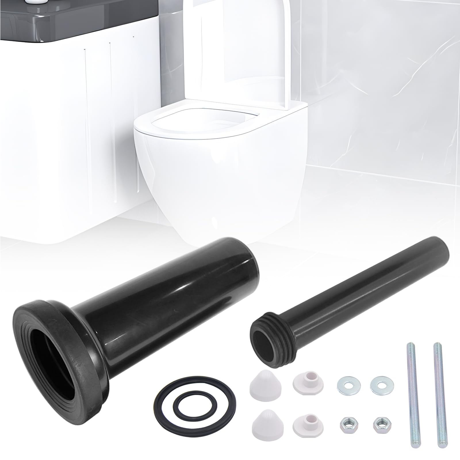Zestaw przyłączeniowy do ściany – WC, zestaw dopływowy i odpływowy 300 mm długości, rura przyłączeniowa do WC, króciec przyłączeniowy, uszczelka, zestaw przyłączeniowy – wysokie bezpieczeństwo