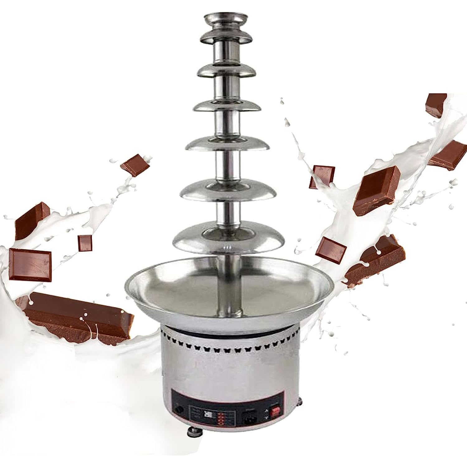 MYUYEE Chocolate Fondue Fountain - Commercial Stainless Steel Machine With Temperature Control For Bbq Sauce, Nacho Cheese, And More (7Tier)