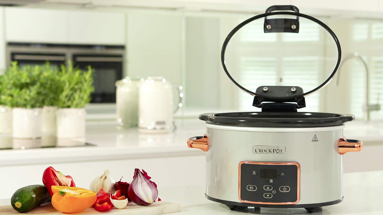 Olla de cocción lenta digital Crock-Pot con tapa con bisagras | tiempo de cocción ajustable | 3,5 litros (3-4 personas) | Plata y oro rosa [CSC059X]