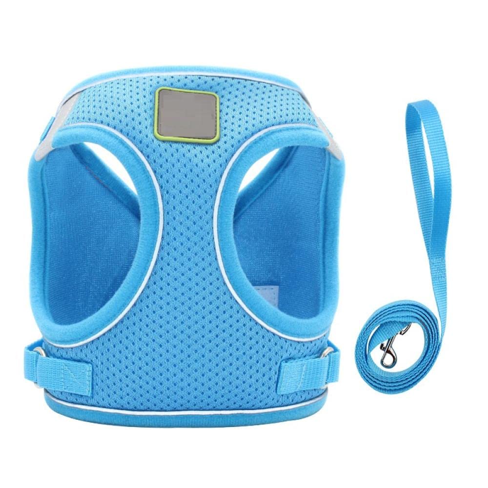 Hundegeschirr, Hunde- und Katzengeschirr-Set, blaues Nylon-Welpen- Katzengeschirr, Weste, reflektierendes Hundegeschirr Leine-Set(L)