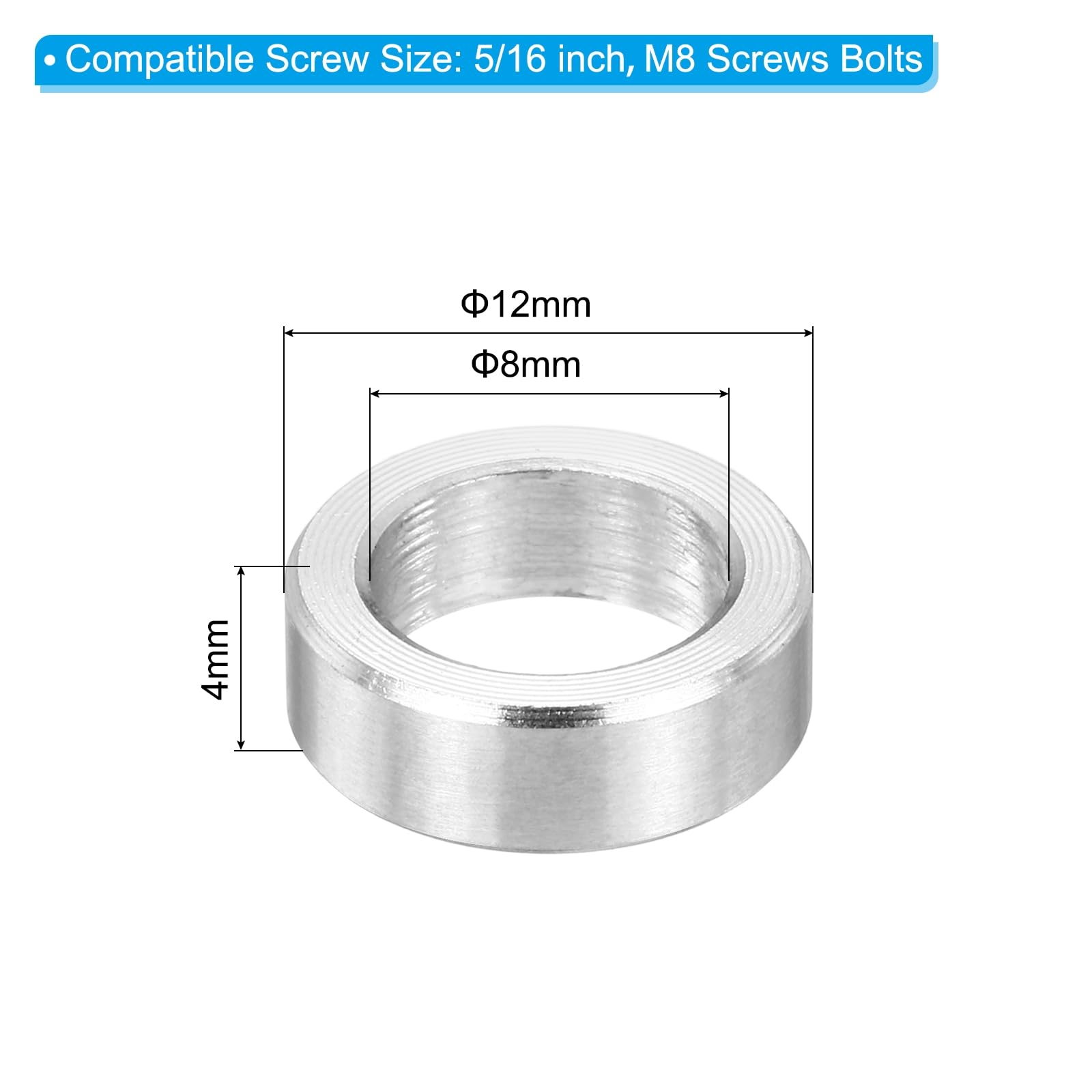 PATIKIL M8 Stainless Steel Spacers, 12Pcs Metal Spacer 8mm ID x 12mm OD x 4mm L Screw Standoff for 5/16" or M8 Screw - Image 2