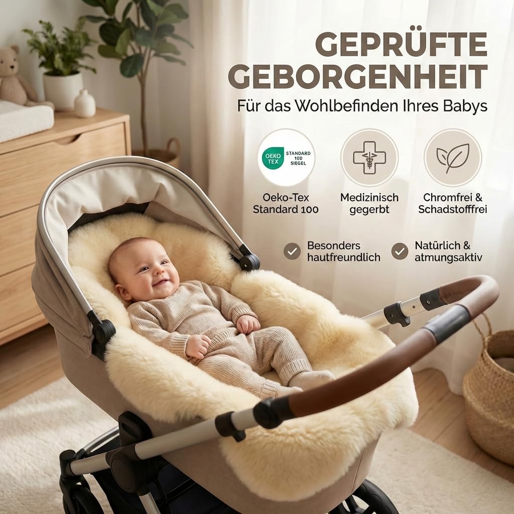 LANABEST Babyfell Echtes Merino Lammfell Premium Qualität Superweich Waschbar Chromfrei Gebleicht 80 cm