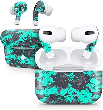DesignSkinz - Compatible with AirPods 3 - Skin Decal Protective Scratch Resistant Vinyl Wrap - Bright Teal and Gray Digital Camouflage