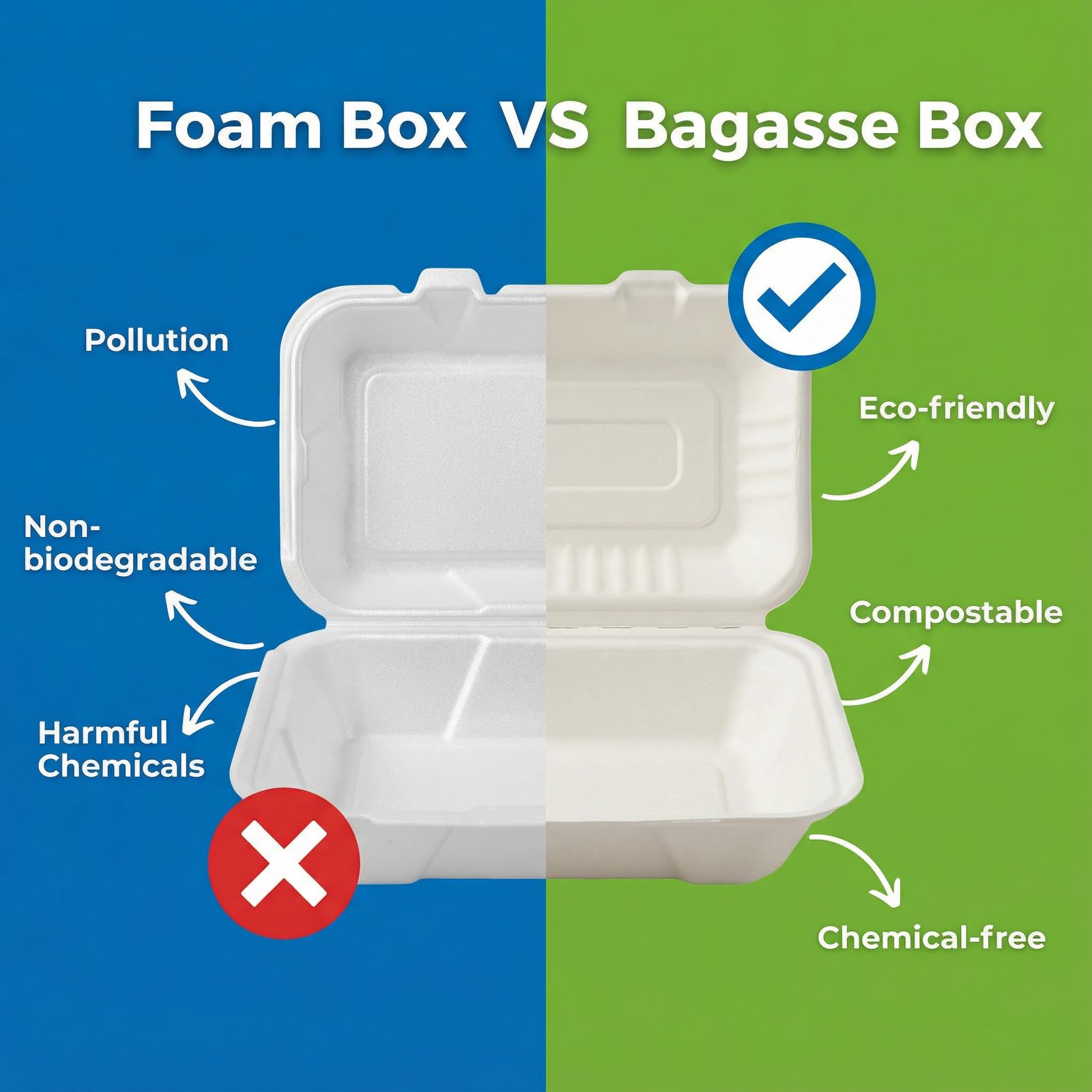 Elsjoy 90 Stück Clamshell Take Out Container, 2 Menübox Einweg 2-geteilt rechteckiger,Weiße lunchboxen mit klappdeckel ideal,Einweg To Go Boxen Zuckerrohr Verpackungen