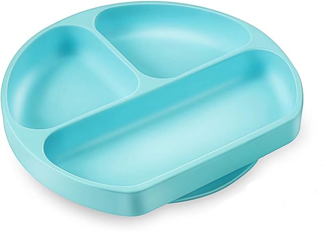 PandaEar Silicone Suction Divided Plate for Toddlers | Dishwasher Microwave Oven Safe | Non Slip Stay Put Baby Bowls Place Mats (Blue)