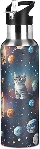 Miniatura 8 de Insulated Stainless Steel Water Bottle with Straw 32 Oz, Leakproof Water Bottles for Gym Outdoor Travel School, Cute Cats Space