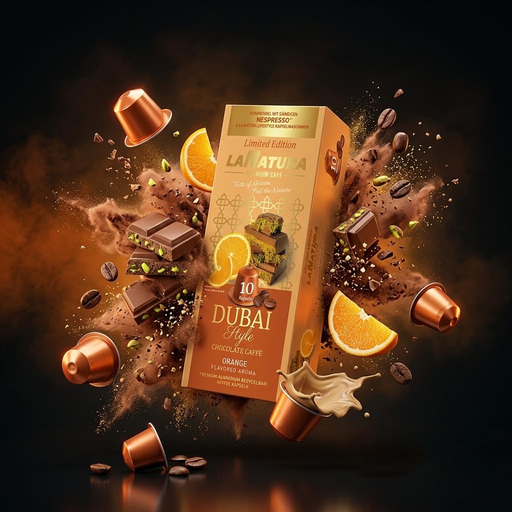 La Natura Lifestyle DUBAI Coffee Aroma Royal Mix – 80 Premium Aluminium Kaffeekapseln | 7 Sorten | Exklusive Aromavielfalt für Besondere Genussmomente | Kompatibel mit Nespresso®*-Maschinen