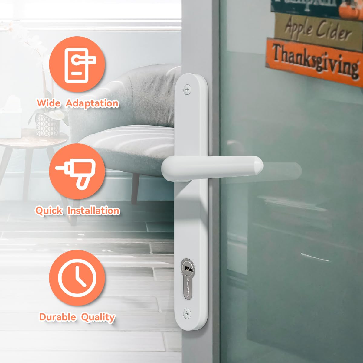 Bwintech UPVC Poignée de porte,Blanc,Axe de 92mm,Centres de vis de 210mm,Plaque arrière de 243mm,Système de ressort de haute qualité,Convient à toutes les portes d'entrée en UPVC,Porte de patio
