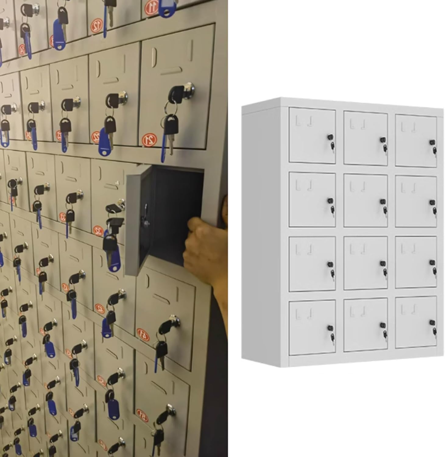 Durable Metal Cell Phone Locker Cabinet, Secure 12-Slot Storage with Hasp, Rectangular Lock Box for Factory, School, Office - Safe Phone Storage Solution