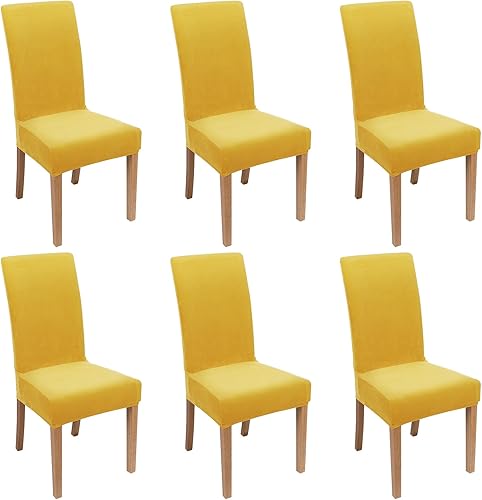 Smiry Juego de 6 fundas elásticas de terciopelo para sillas de comedor, ajuste suave, extraíble, lavable, protector para silla Parsons de cocina,