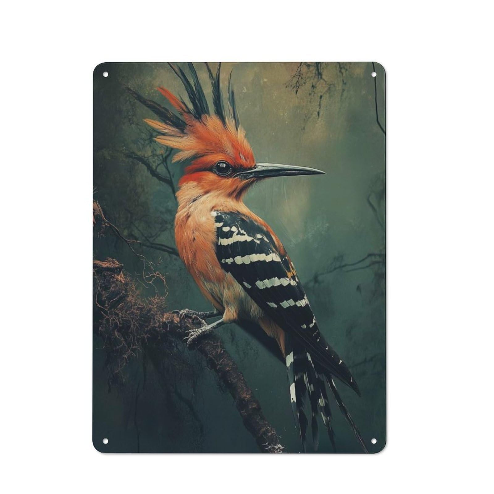 Junmoney Hoopoe Bird On Branch Tin Wall Plaque 40X30cm With For Living Room Or Hallway, A Decorative Christmas Gift For Hallway Decor Fans