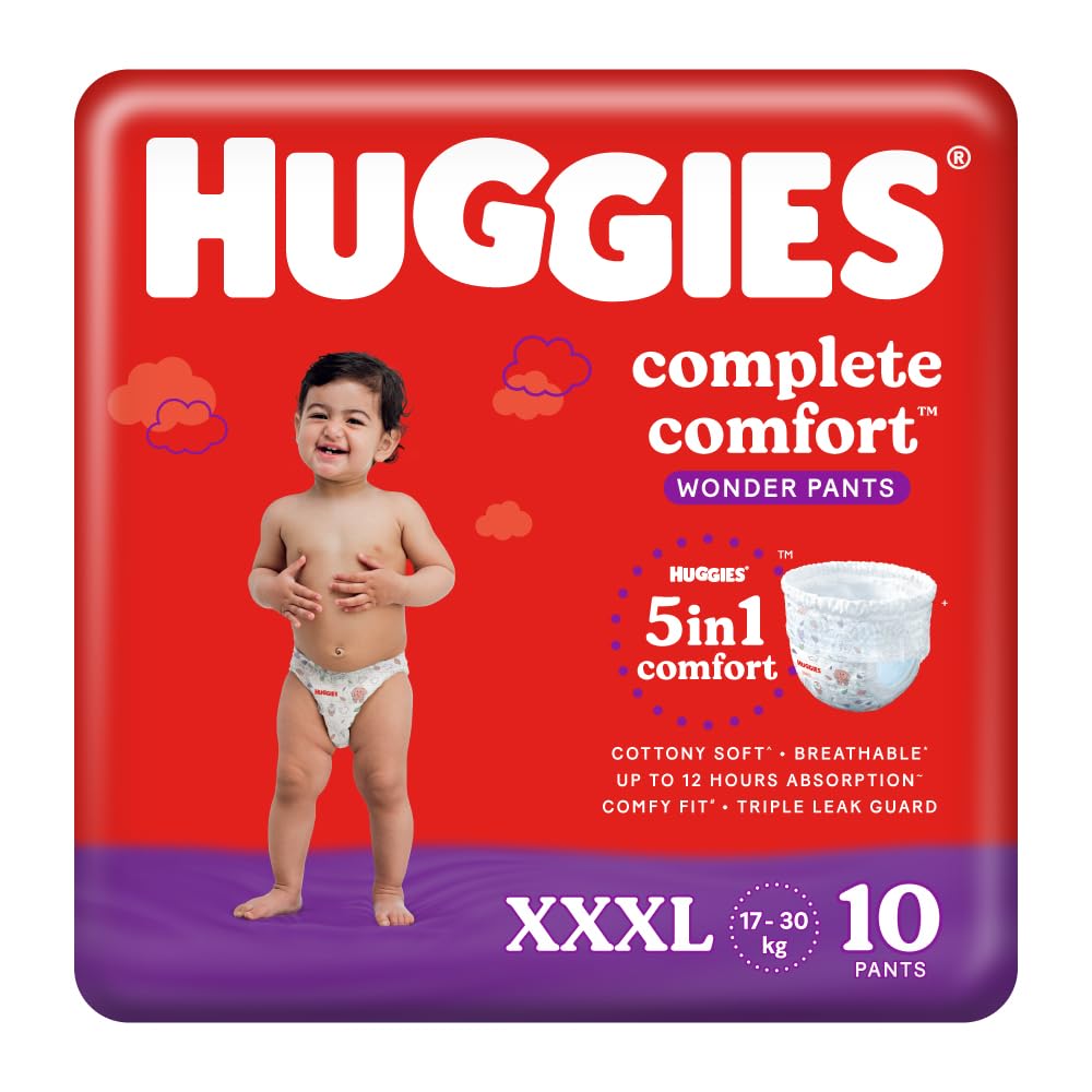 Huggies Complete Comfort Wonder Pants Triple Extra Large (XXXL) Size (17 Kgs+) Baby Diaper Pants, 10 count|5 benefits in 1 diaper| Bubble Bed softness | Upto 12 hour overnight absorption