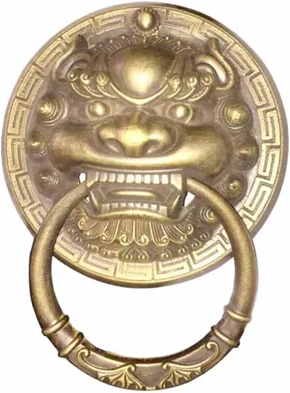 Zhaoqin 200Mm Bronze Color Door Knocker Elegant 1Pcs Vintage Brass Die Casting Lion Head Door Knocker Handle Solid Woodglass Courtyard Gate Ring Knob(200Mm Bronze Color)