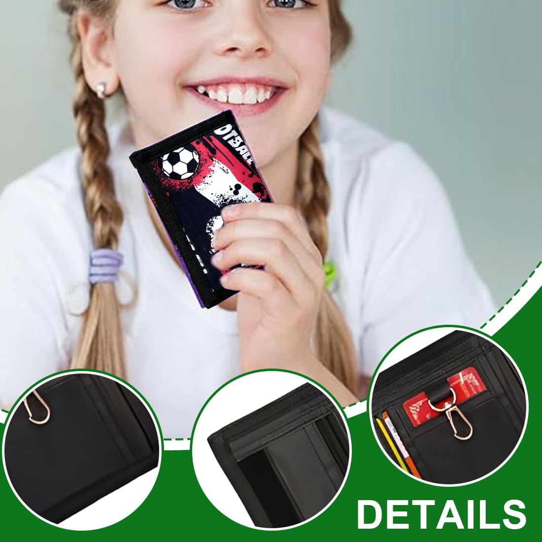 Cartera Niño Triple Plegado con Llavero Monedero Fútbol Rojo