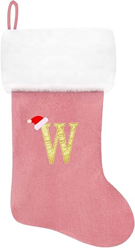 Miniatura 113 de Calcetines de Navidad bordados de 20 pulgadas con monograma, terciopelo rojo con puño de felpa blanca supersuave, adornos clásicos para decoración