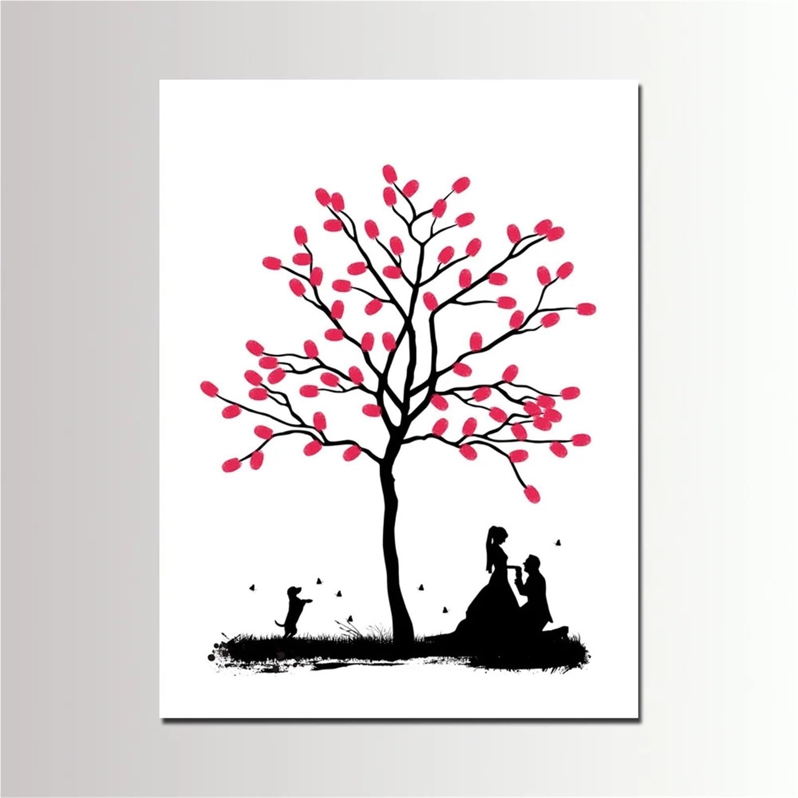 Hochzeits Fingerabdruck Malerei Hochzeits-Fingerabdruck-Baum-Gästebuch, Unterschrift, Gemälde, Kuss des Paares, Daumenabdruck, Party, Beste Wünsche + Stempelkissen(Color01,60x80cm 24x32inch)