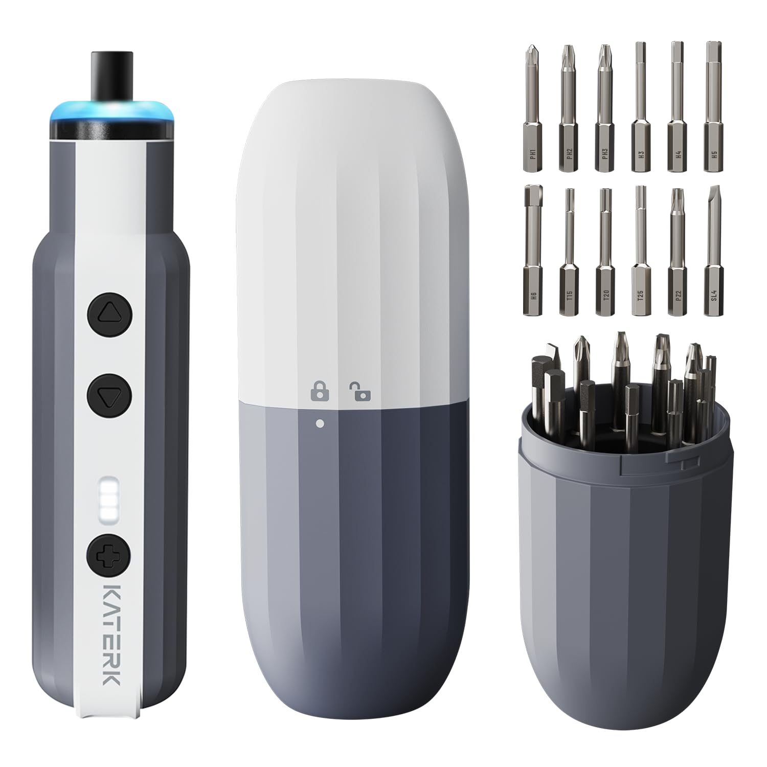 Tournevis electrique sans fil Katerk blanc avec 12 embouts