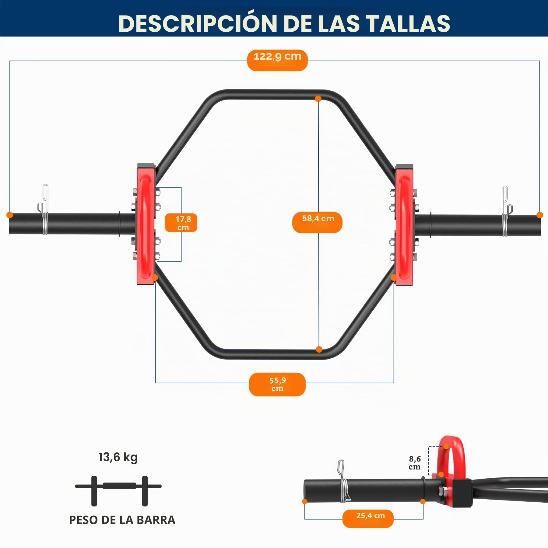 JX FITNESS Barra de trampa olímpica de 2 pulgadas, barra hexagonal de sentadillas de peso muerto, barras de levantamiento de pesas de 48.5 pulgadas para sentadillas, flexiones, ejercicios de hombro