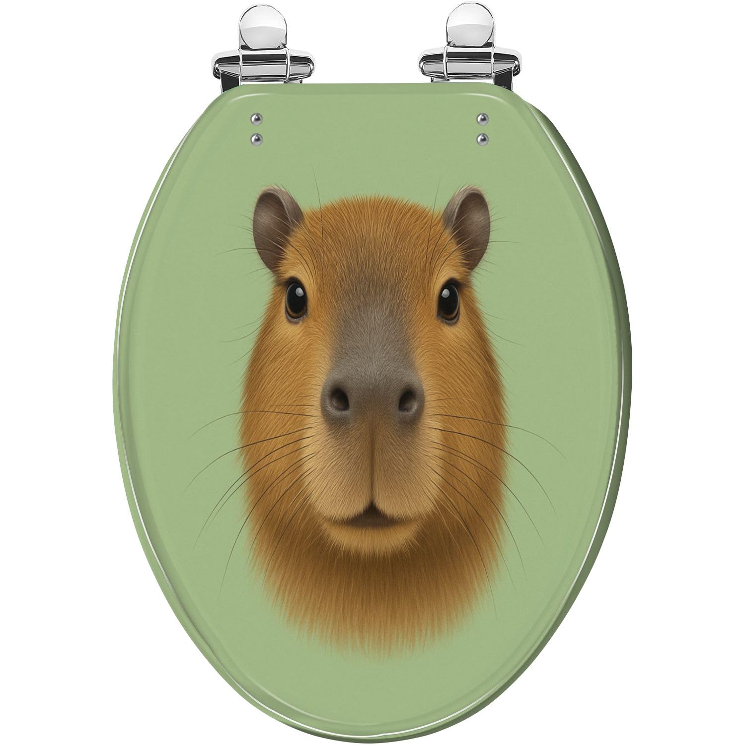 Elongated Toilet Seat Illustrated Portrait Capybara Cute face wild Capybara green Resin Toilet Seat Quietly Close Quick Release Hinges with Cover Bumpers Decorative Easy to Install Clean