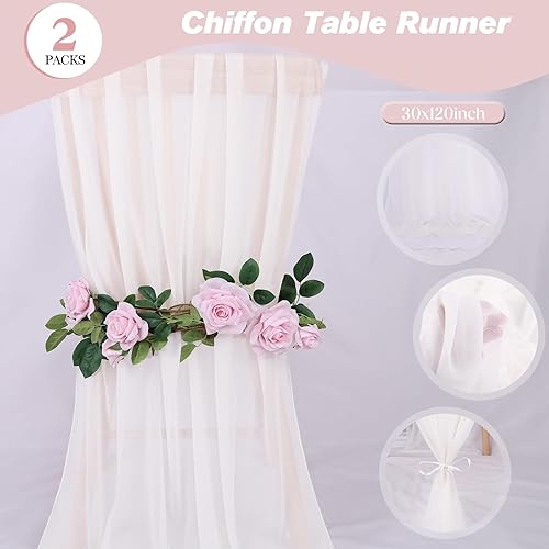 Miniatura 3 de Paquete de 2 caminos de mesa de gasa blanca de 10 pies de 30 x 120 pulgadas, románticos caminos de mesa transparentes para bodas, fiestas,
