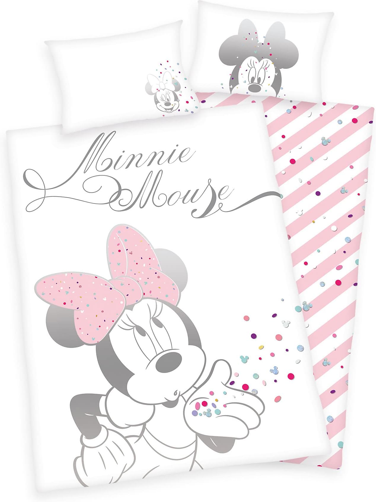 HerdingDISNEY MINNIE MOUSE Toddler Bedding Set, Reversible Motif, Duvet Cover 100 x 135 cm, Pillow Case 40 x 60 cm, Cotton/Renforcé