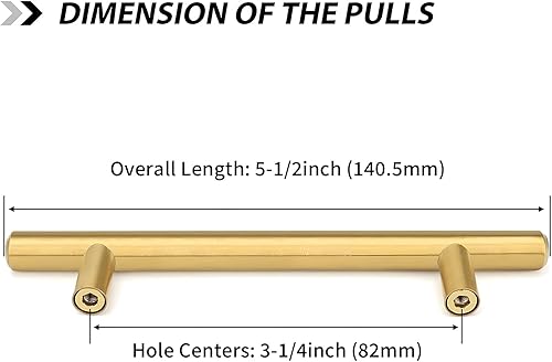 Miniatura 2 de goldenwarm LS201GD82 - Paquete de 10 manijas de barra de cajón de latón cepillado, manijas doradas de 3-14 pulgadas, tiradores dorados de estilo