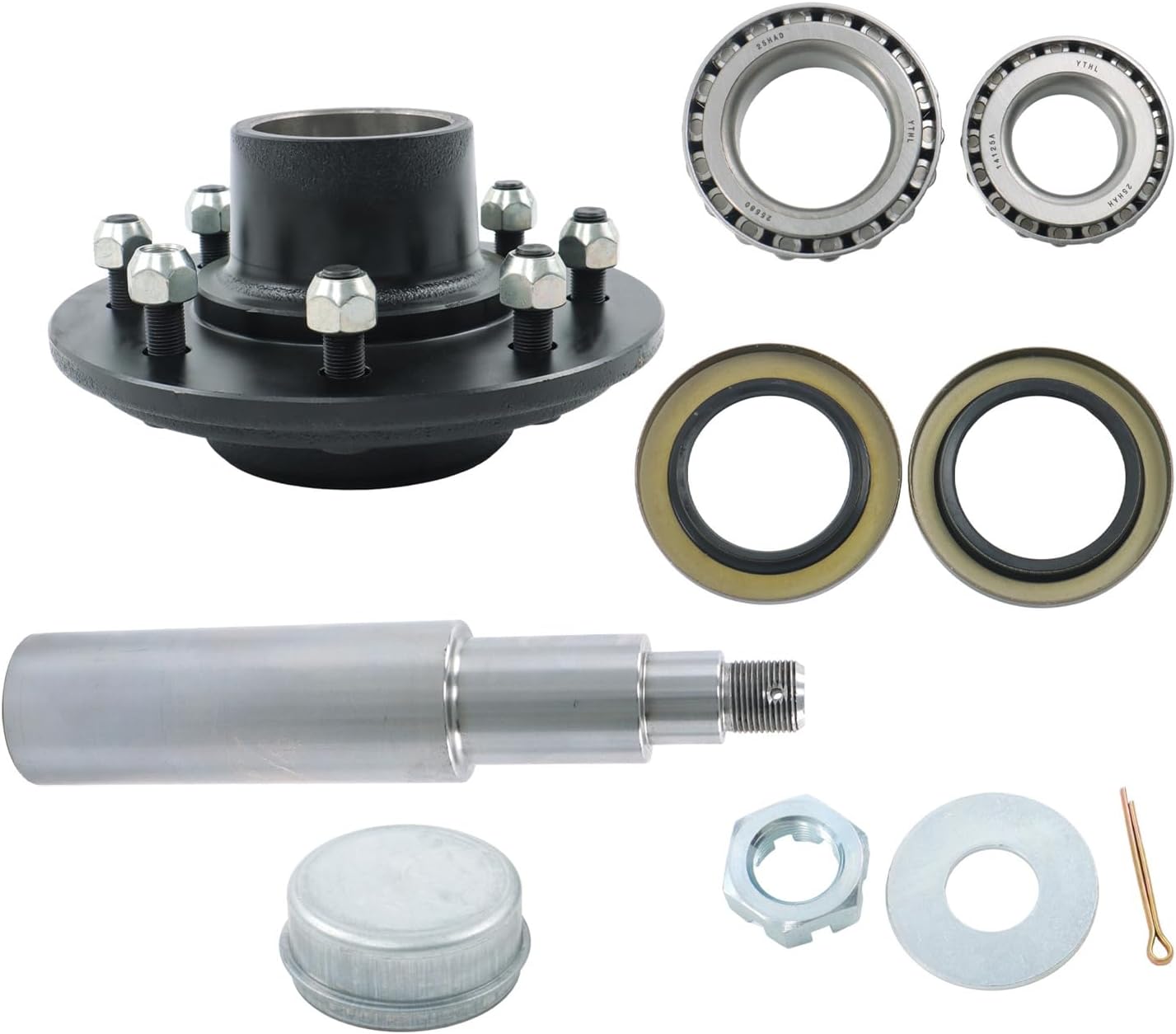 GXYWADY 8 On 6.5 Inch Trailer Hub Kit and 42 Spindle with Trailer Bearing Kit