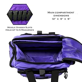 Exos Tactical Range Bag - Medium Size Range Bag for Shooting - Gun Case for Handguns, Ammo Storage, Tactical Backpack, Molle Webbing, Free Subdued USA Patch, Designed in the USA (Purple)