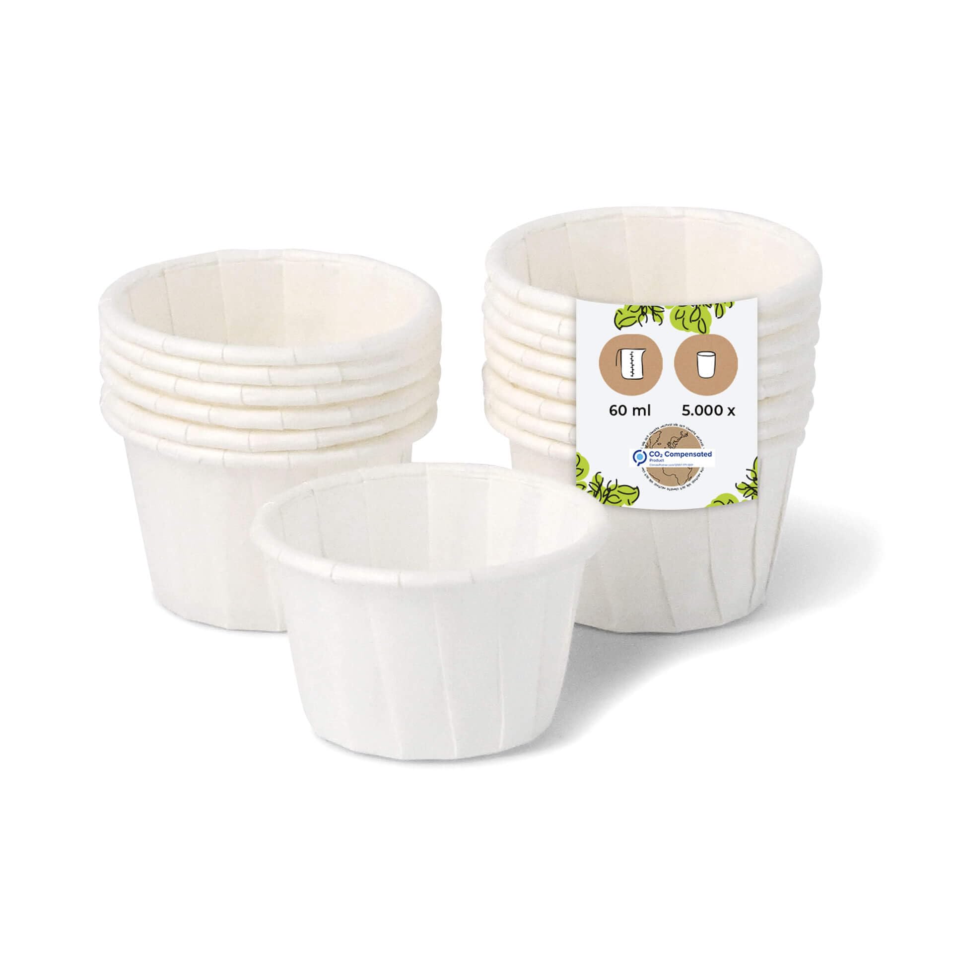 BIOZOYG Papierowy kubek 60 ml biały I zrównoważona miska do dipów do sosów i dipów I biały kubek z woskowanego papieru I biodegradowalny i nie zawiera plastiku I z materiałów pochodzących z recyklingu