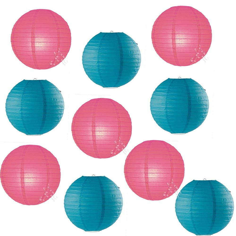 Glitz Party Factory Round Blue and Pink Paper Lanterns - 12" Pack of 5