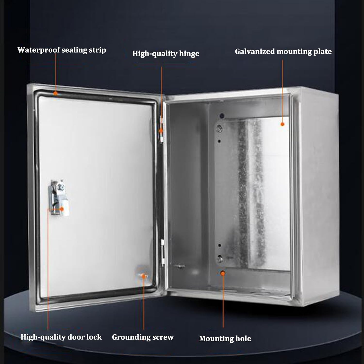 Caja de Conexión Eléctrica de Acero Inoxidable 304, Estanca para Exterior con Cerradura de Seguridad, Placa Trasera Galvanizada y Juntas - Uso Interior/Exterior,250 * 300 * 150mm