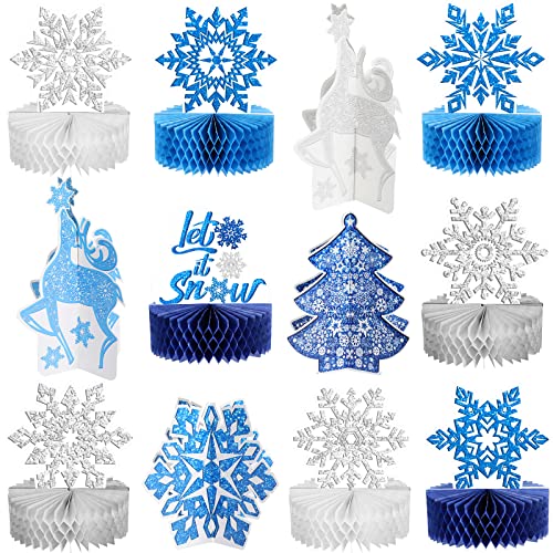 12 Pieces Christmas Snowflake Honeycomb Centerpieces Winter Birthday Table Centerpieces Winter Wonderland Table Topper For Snowflake Birthday Party Decorations Supplies #TOP16