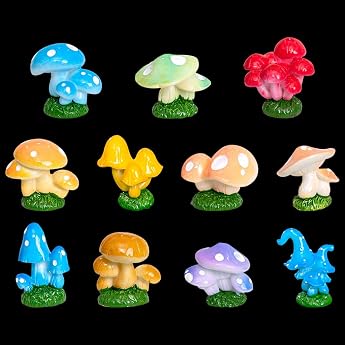 Mini Mushroom Resin Decoration Mini Mushroom Fairy Garden Accessories Artificial Mushroom Miniature Figures Landscape for Dollhouses Flower Pot Lawn Home Garden Ornament Pack of 11