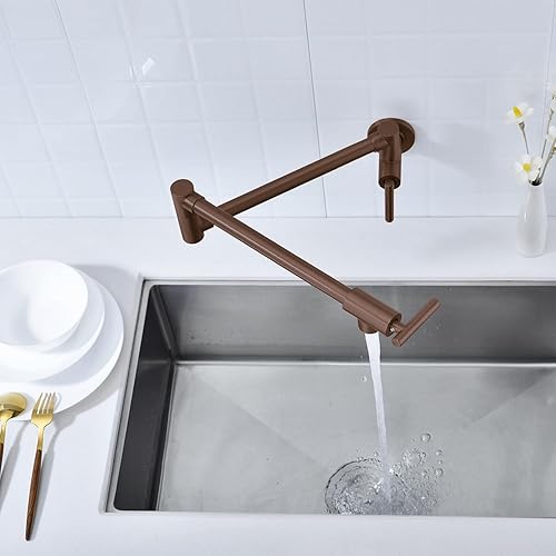 Miniatura 3 de Grifo de llenado de ollas en oro rosa cepillado con válvula de 2 manijas, grifo de cocina de acero inoxidable con boquilla extra larga de 24