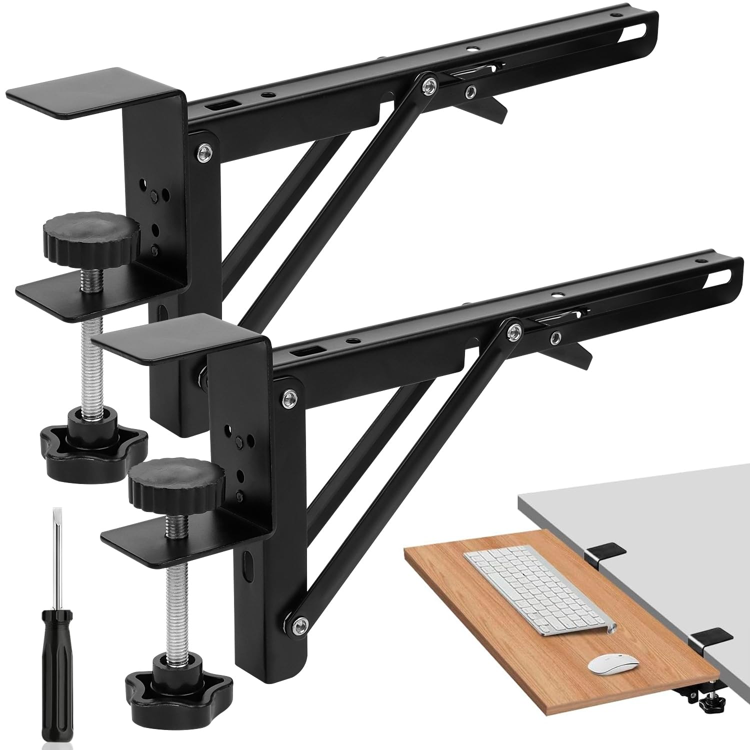 Soportes de Extensión de Escritorio Clip Lateral Plegable para Teclado de Metal 2Pz Abrazadera Lateral de Bandeja de Teclado Computadora Ajustable Estante de Soporte de (Negro 10pulgada)