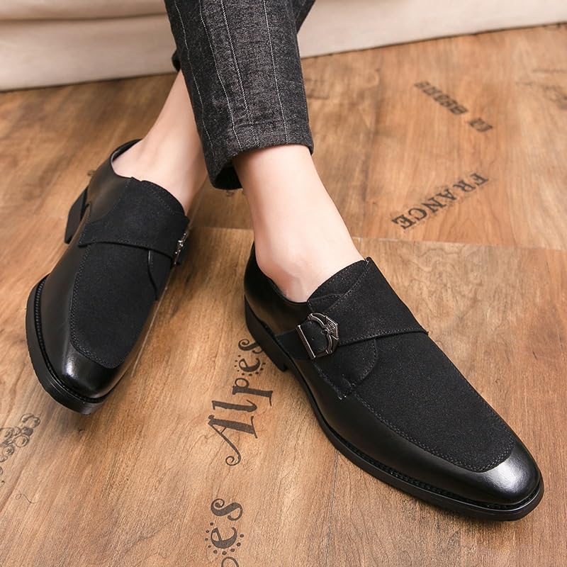 Men's Classic Formal Leather Shoes, Slip-on Leather Oxford Loafers, Monk Strap and Patchwork Design, Suitable for Business, Formal Occasions, Driving, etc.2