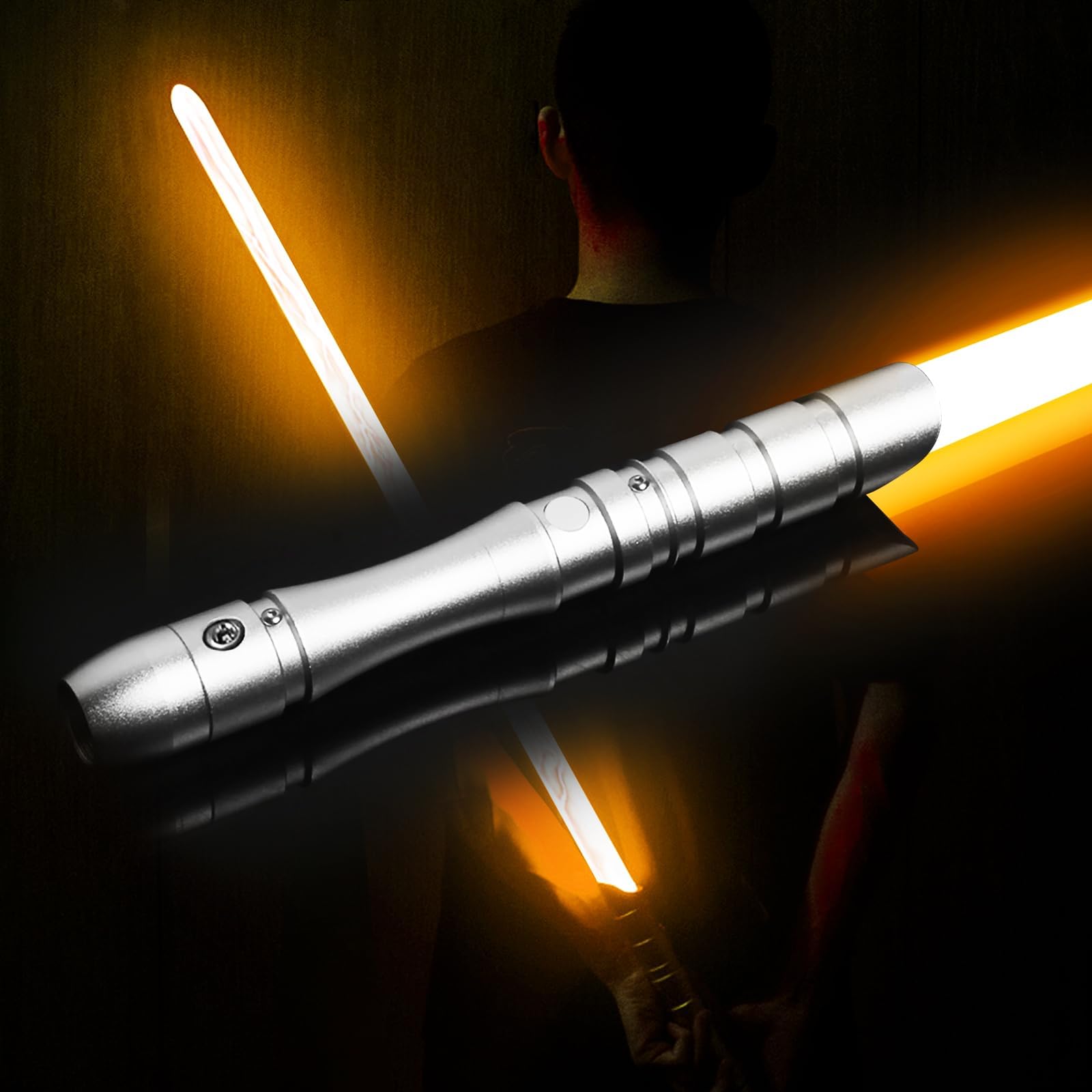 38.3inch Lightsaber,Metal Duel Light Sabers,4 Sound Fonts,USB Rechargeable Light Swords with Loud Sound,Swing, Blaster,Adults Kids Cosplay Props Birthday Xmas Gift(Orange)