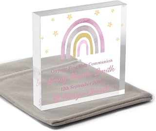 Beecreative Personalised Holy Communion Gifts For Girls - 1st Holy Communion Keepsake - Daughter, Goddaughter - Acrylic Ornament With Grey Bag