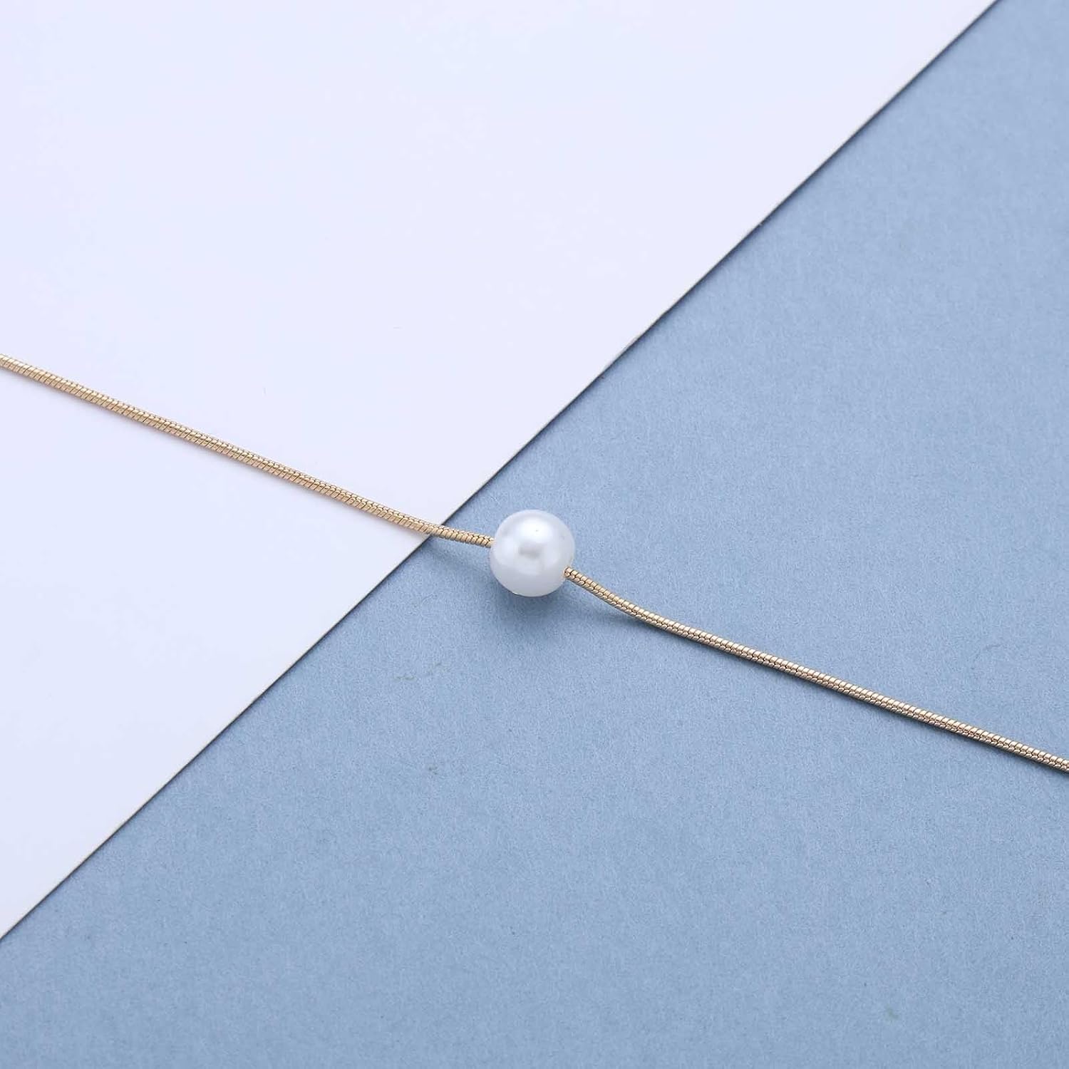 Vintage Small Pearl Necklace Choker Floating Single Pearl Pendant Necklace Gold Minimalist Round Snake Chain Thin Necklaces Jewelry for Women - Image 5