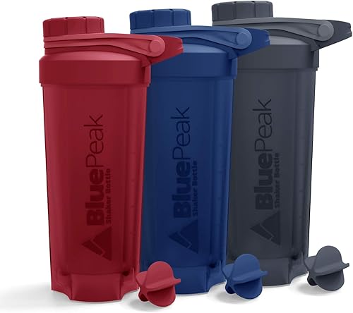 BluePeak Botella mezcladora de proteínas de 28 onzas con tapa giratoria, parte superior de bucle fuerte, sin BPA, apta para lavavajillas, bolas