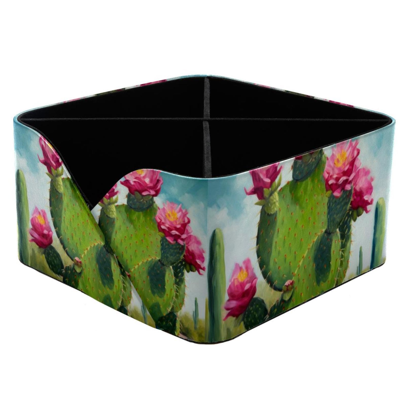 Boîte de rangement polyvalente cactus roses pour cosmétiques et fournitures