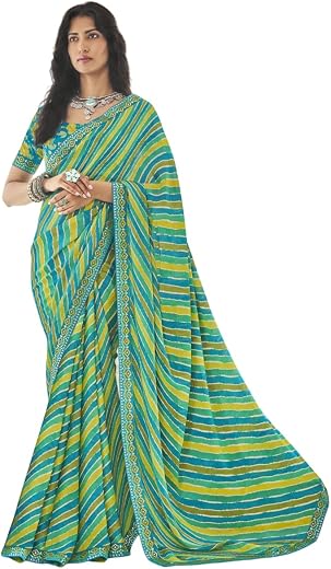 Laxmipati Multicolor Printed Chiffon Saree for Women With Blouse Piece