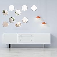 Vista 6 de 10 azulejos de espejo sin marco, hojas redondas de espejo de acrílico de 4 pulgadas, calcomanías de espejo autoadhesivas para pared, dormitorio