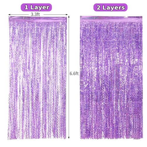 4 Pack Sparkle Wavy Purple Tinsel Curtain Party Backdrop - 3.3X6.6ft Foil Fringe Curtain Party Photo Booth Streamers for Mermaid Euphoria Themed Decorations by KEEUH - Image 5