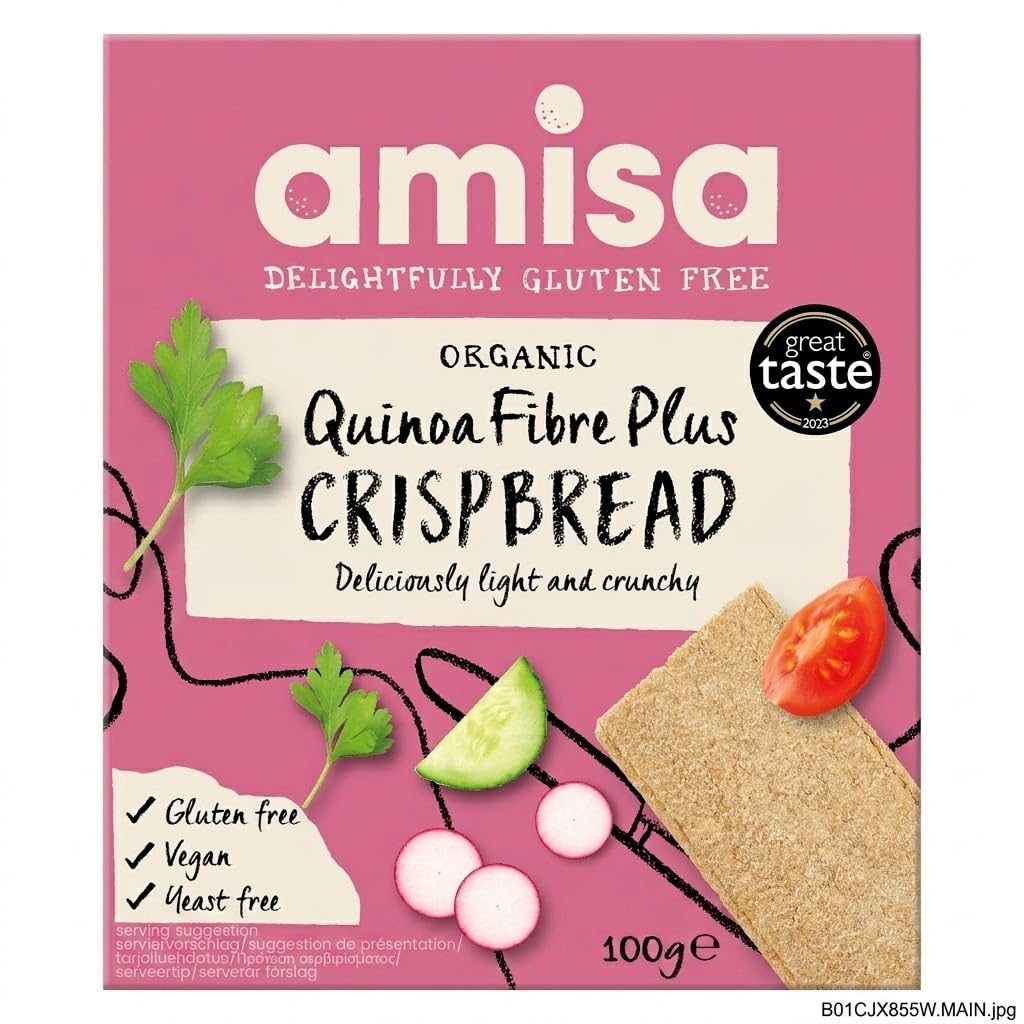 Amisa Quinoa Fibre Crispbread, 100g - Gluten-Free, High Fibre, Organic, Vegan-Friendly